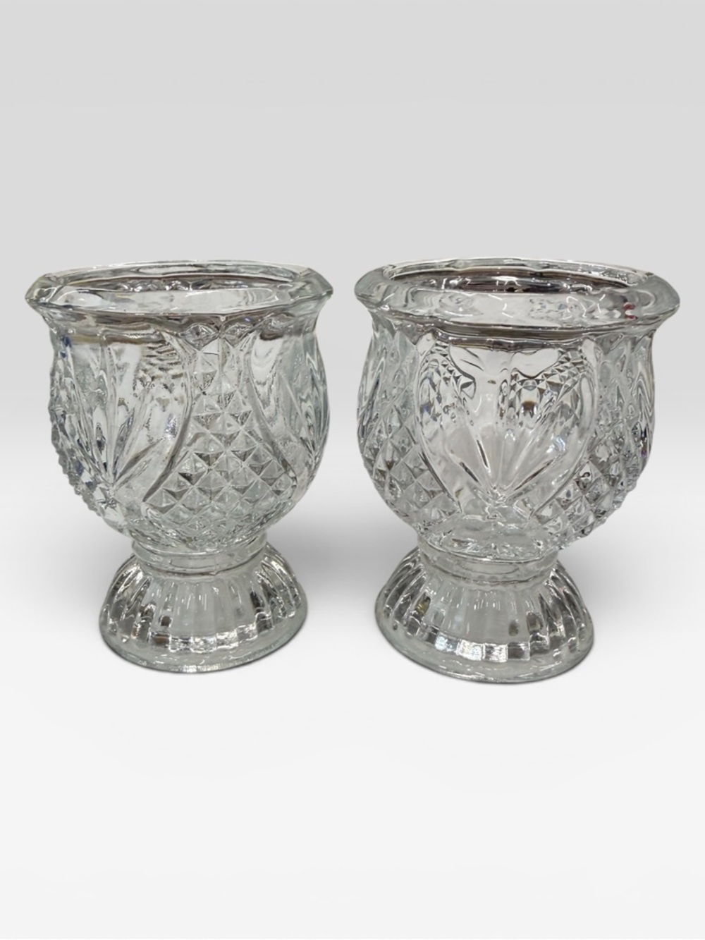 Vintage Avon Cut Glass Tulip Tealight Votive Pineapple Candle Holders set of 2